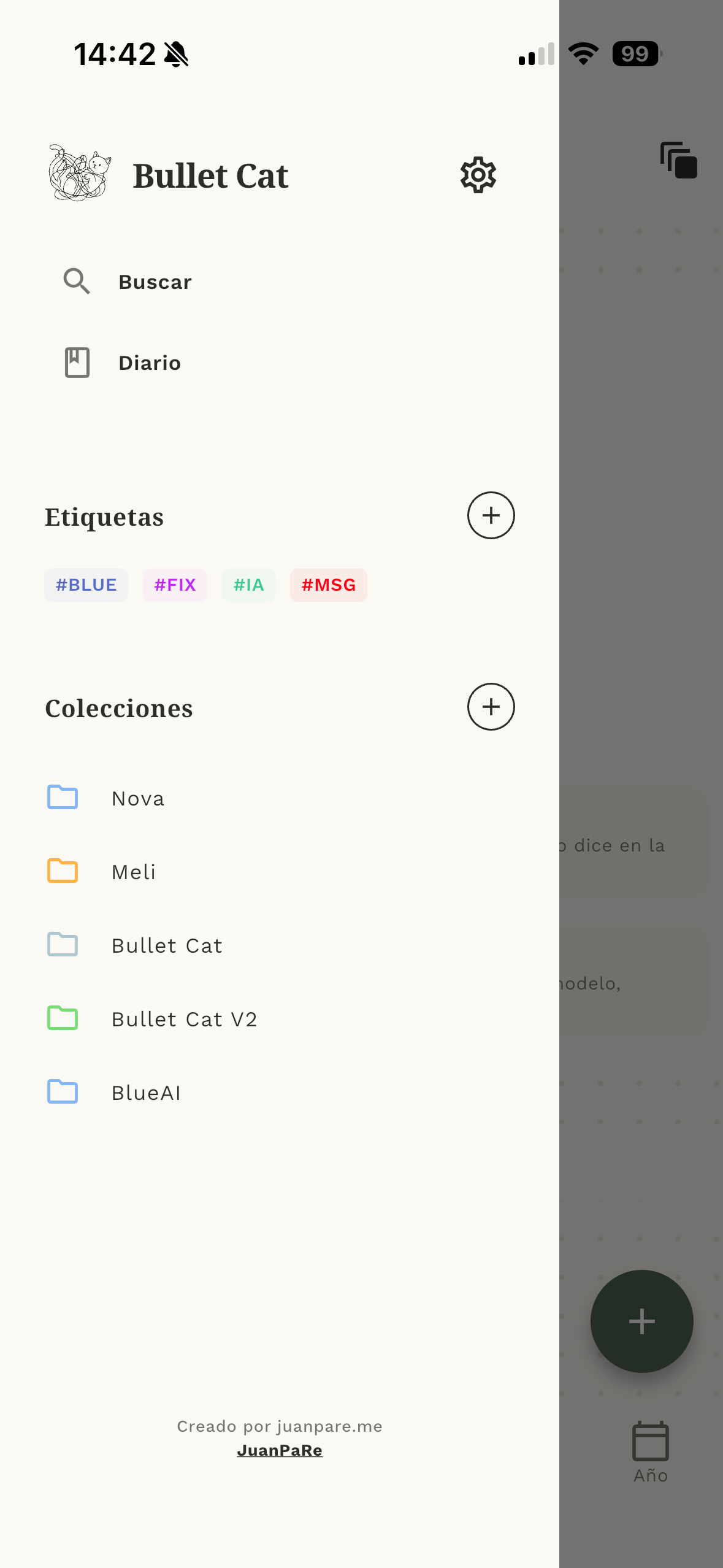 Bullet Cat sidebar with collections on iPhone